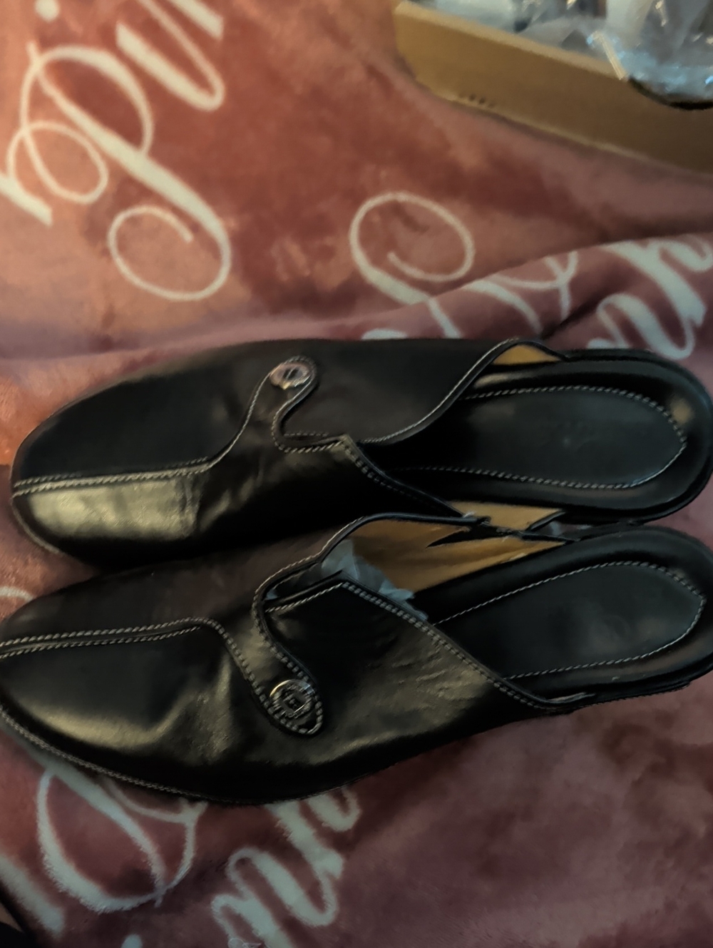 Cole Haan Black Leather Slip-On Mule Loafers